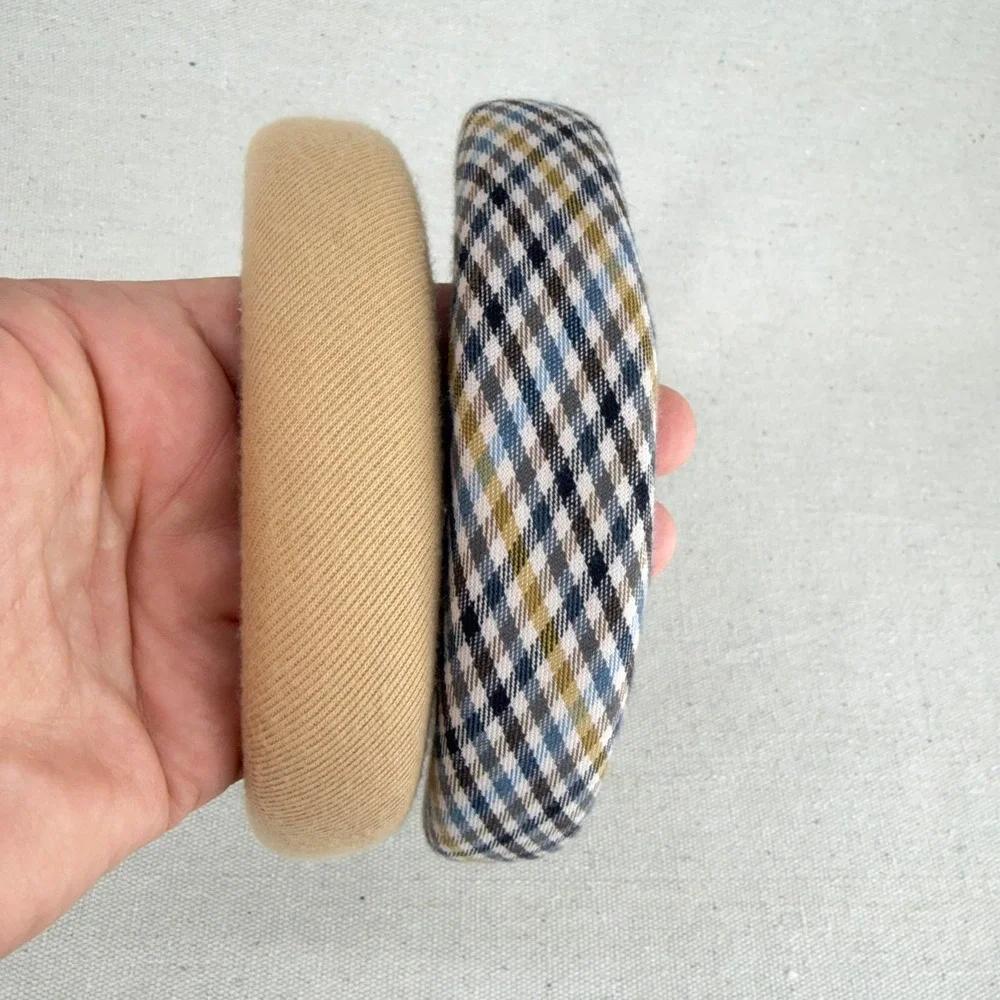 Set of 2 Padded Headbands Tan Twill & Plaid Multi Color Preppy Hair Accessories